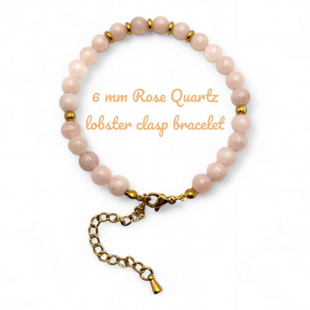 6 mm Rose Quartz lobster clasp bracelet